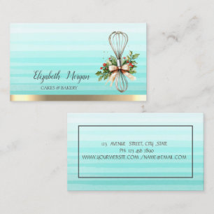 Rolling Pin Whisk Winter Flowers Stripe Ombre Business Card
