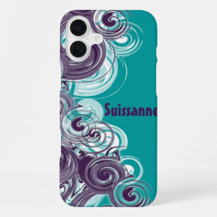 Rolling Purple White Spiral Border iPhone 16 Plus Case