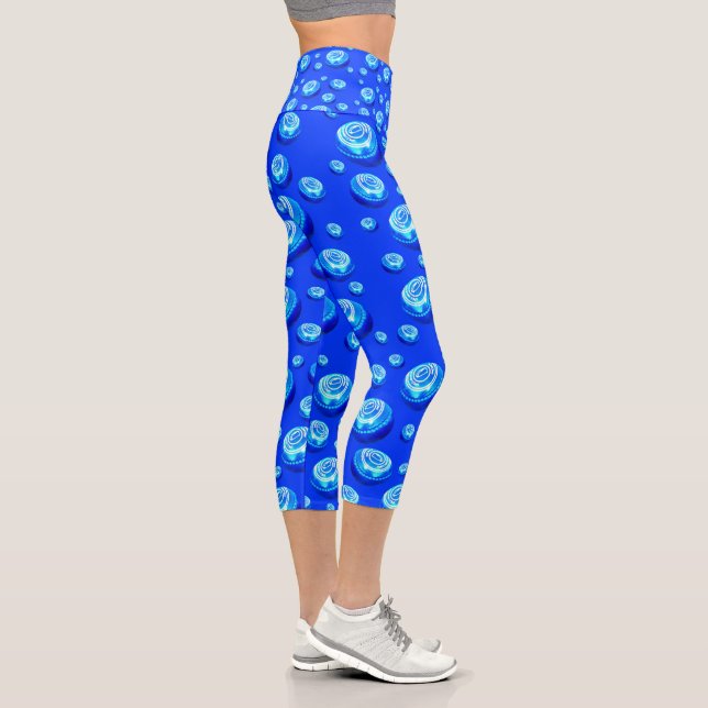 Rolling Rhythm: Blue Lawn Bowls Pattern in Oils Capri Leggings (Right)