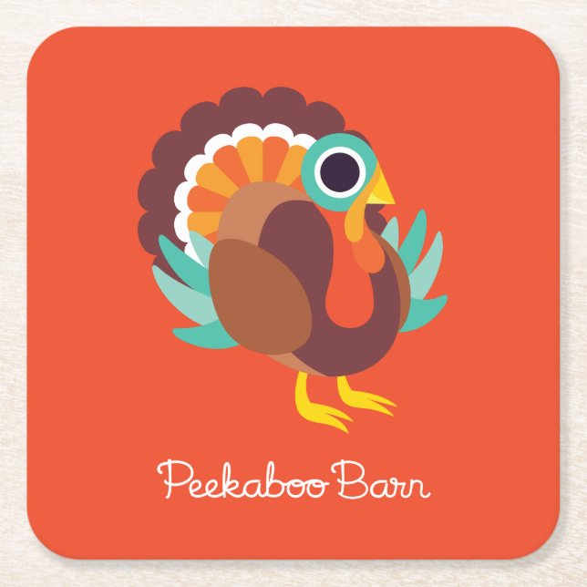 Rollo the Turkey Square Paper Coaster (Front)