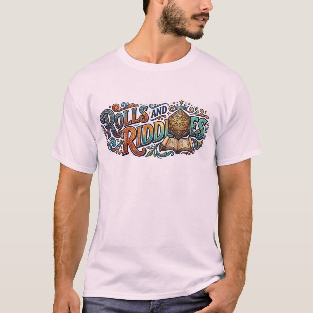 Rolls and Riddles – Fun Adventure Typography T-Shi T-Shirt (Front)
