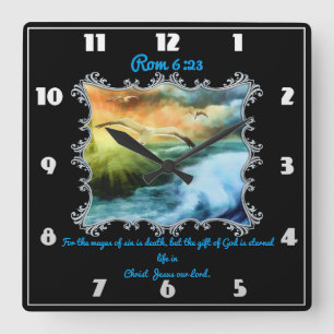 Rom 6:23 With seagulls flying over the open sea  Square Wall Clock