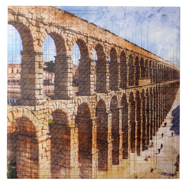 Roman Aqueduct, Segovia. Spain. Tile (Front)
