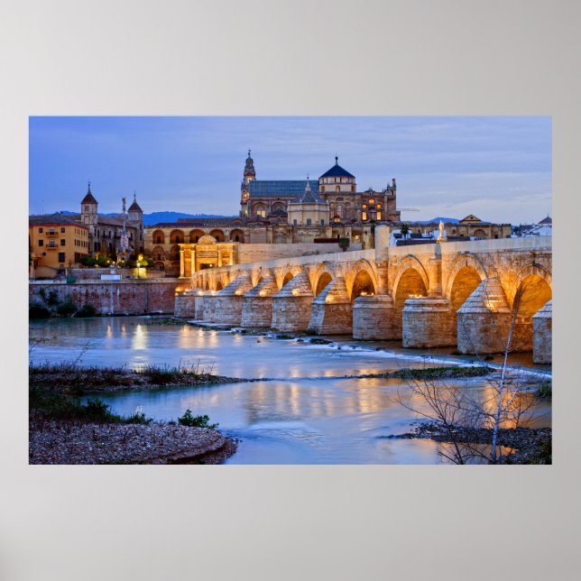 Roman Bridge and Mezquita Cathedral in Cordoba Poster (Front)