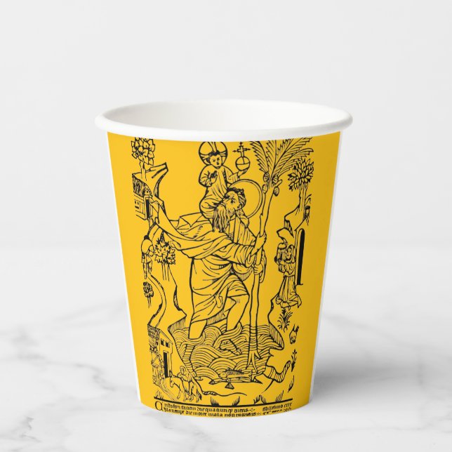 Roman Catholic Saint Christopher Devotional Art Paper Cups (Front)