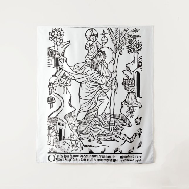 Roman Catholic Saint Christopher Devotional Art Tapestry (Front)