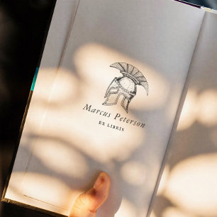 Roman Centurion Helmet Illustration Ex Libris Book Rubber Stamp