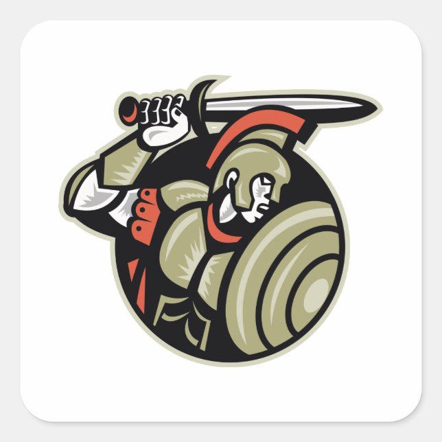 Roman Centurion Soldier With Sword And Shield Square Sticker (Front)
