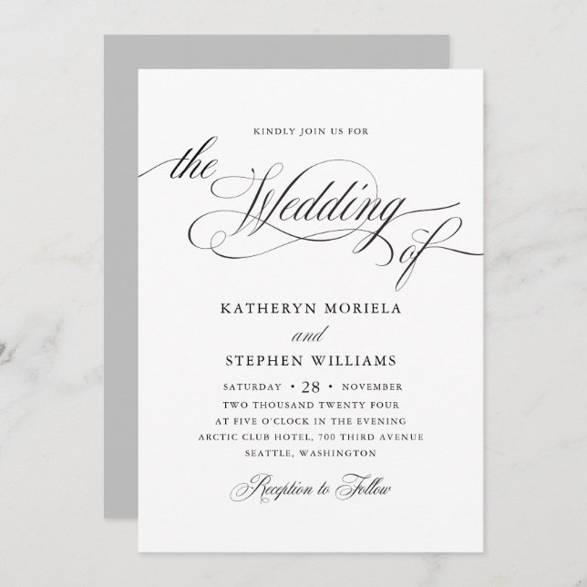 Roman Classic Black Calligraphy Wedding Invitation (Front/Back)