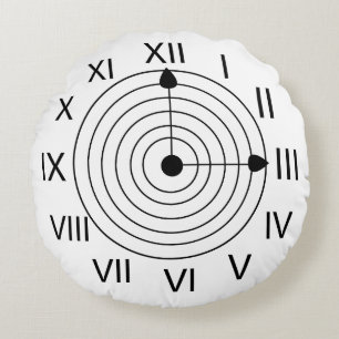 Roman Clock Black and White Roman Clock  Round Cushion
