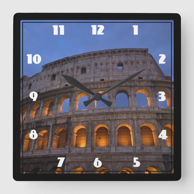 Roman Colosseum at Night Square Wall Clock (Front)