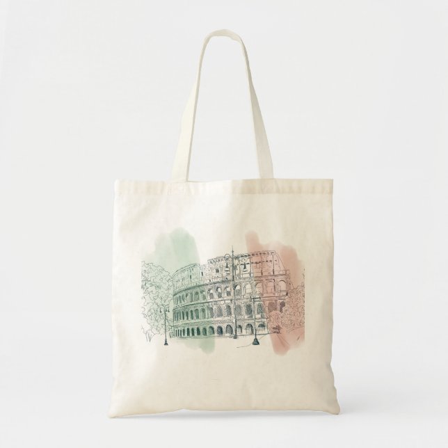 Roman Colosseum Italian Flag Colours Sketch Tote Bag (Front)