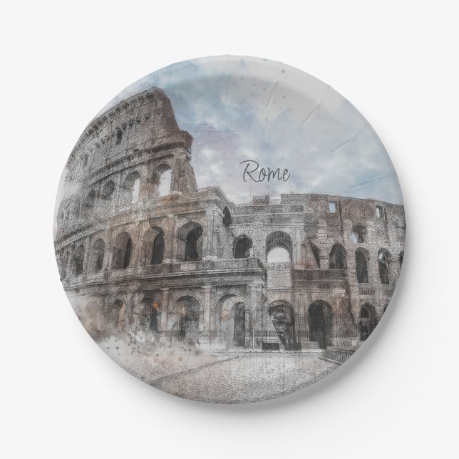 Roman Colosseum Rome Italy Paper Plates – Vintage  (Front)