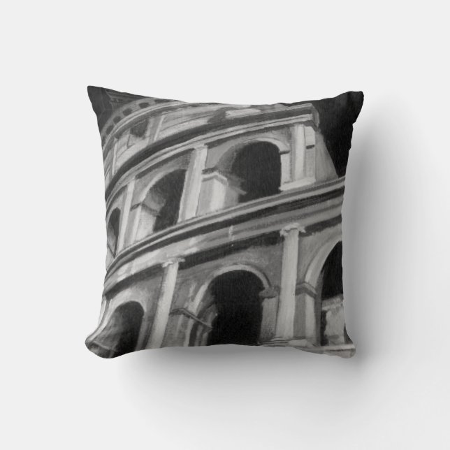 Roman Colosseum with Architectural Drawings Cushion (Front)
