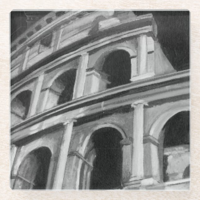 Roman Colosseum with Architectural Drawings Glass Coaster (Front)