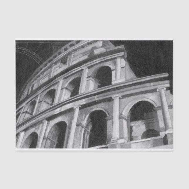 Roman Colosseum with Architectural Drawings Tissue Paper (Front)