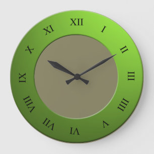 Roman Digits on Green Frame on any Colour Large Clock