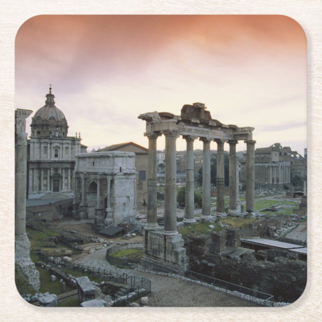 Roman Forum at dawn Square Paper Coaster (Front)
