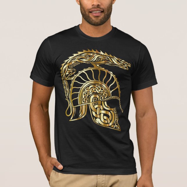 roman gladiator centurion helmet gold tshirt (Front)