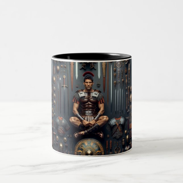 Roman Gladiator Valor Two-Tone Coffee Mug (Center)