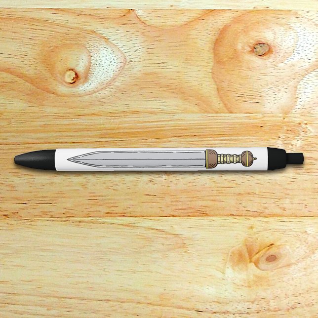 Roman Gladius Black Ink Pen (Roman Gladius Pen on Wood Desk)