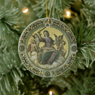 Roman Goddess Justice with Angels by Raphael Ceramic Tree Decoration