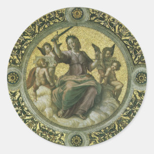 Roman Goddess Justice with Angels by Raphael Classic Round Sticker