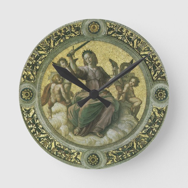 Roman Goddess Justice with Angels by Raphael Round Clock (Front)