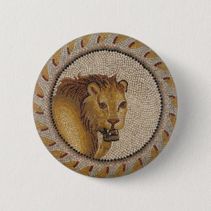 Roman Lion Mosaic 6 Cm Round Badge