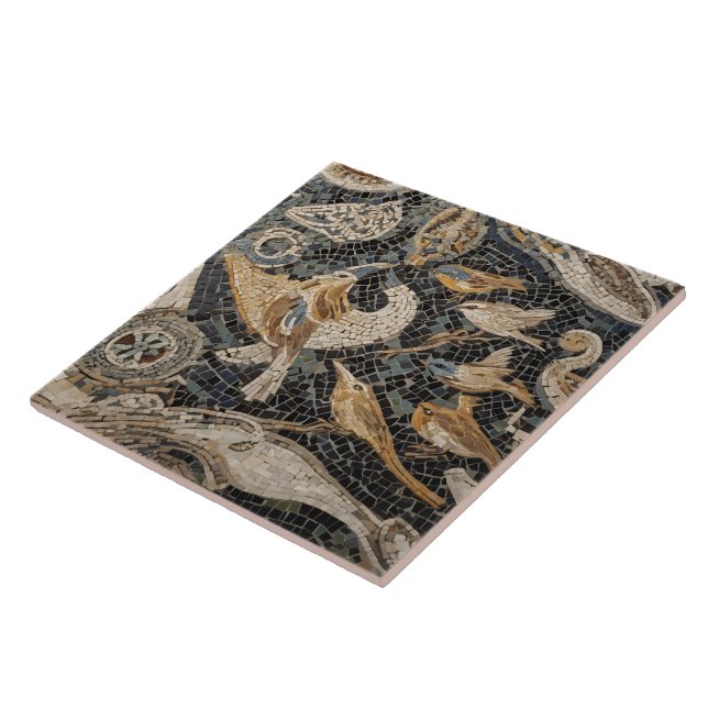 Roman Mosaic Style Birds Ceramic Tile (Side)