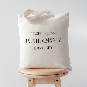 Roman Numeral Date, Names & City Wedding Welcome Tote Bag