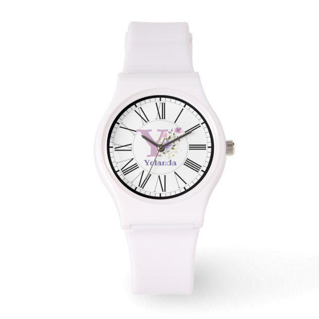 Roman Numeral Design with Initial and Name Yolanda Watch (Front)
