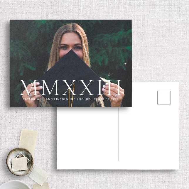 Roman Numeral Photo Grad Announcement Postcard (Creator Uploaded)