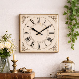 Roman Numeral Victorian Gothic Aesthetics Vintage  Square Wall Clock