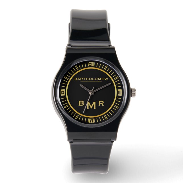 Roman Numerals Black and Gold Watch (Front)