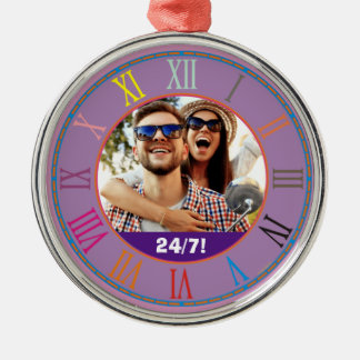 Roman Numerals Clock 24/7! Happy Fun Couple Photo Metal Tree Decoration
