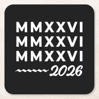 Roman Numerals MMXXVI – 2026 White Modern Typograp Square Paper Coaster