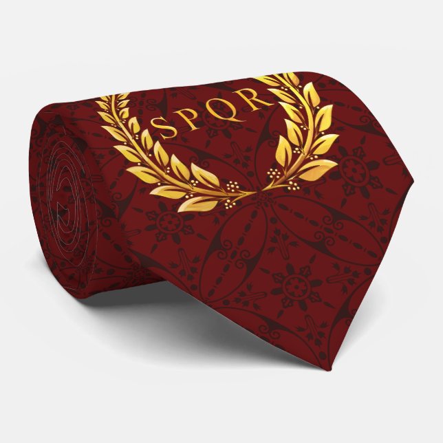 Roman SPQR Laurel Tie with Mosaic Pattern (Rolled)