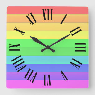 Roman Style with Colourful Pastel Rainbow Stripes  Square Wall Clock