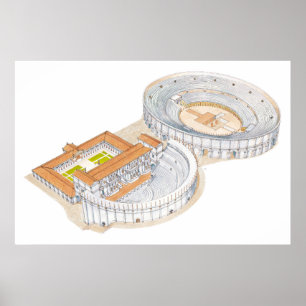 Roman theatre and amphitheatre. Reconstruction. Poster