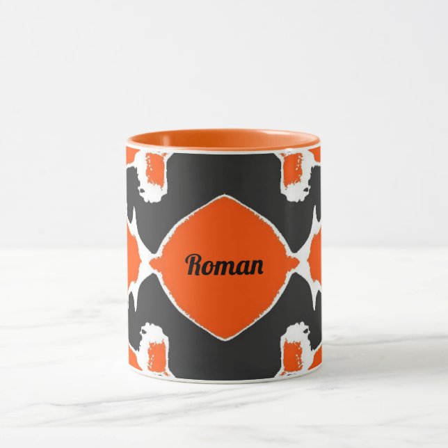 ROMAN ~ Zany 3D ~ Black White Orange Mug  (Center)