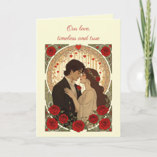 Romance And Red Roses Art Nouveau Illustration Card