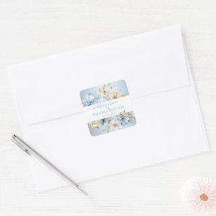Romance Blue Floral Gold Wedding Shower Square Sticker