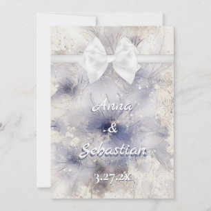*~ Romance Bow AR26 Flower QR RSVP Wedding Invitation