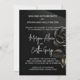 Romance Gold and Black Rose Wedding Invitation