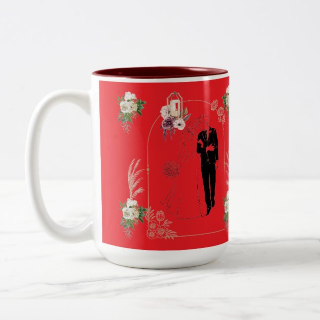 Romance in bloom bright red Two-Tone coffee mug (Left)