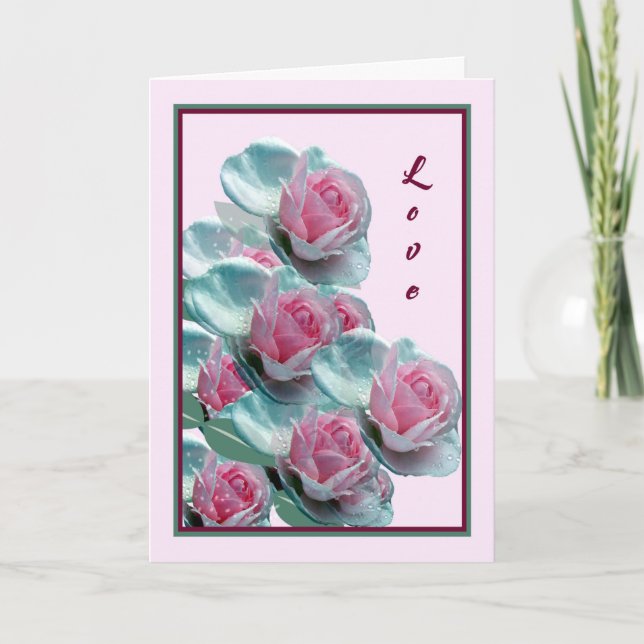 Romance Love Card with Pink Roses (Front)