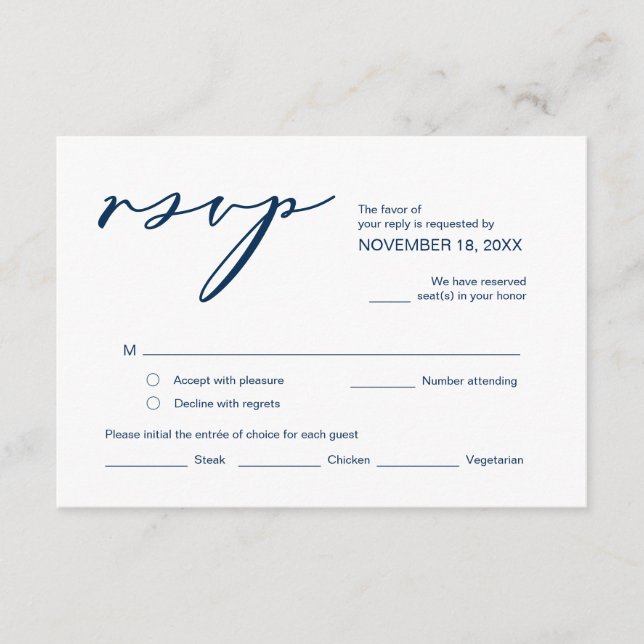 Romance, Navy Blue Calligraphy ,Wedding RSVP Enclosure Card (Front)