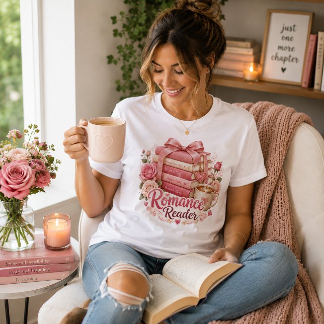 Romance Reader Pink Book Stack Tri-Blend Shirt (Creator Uploaded)