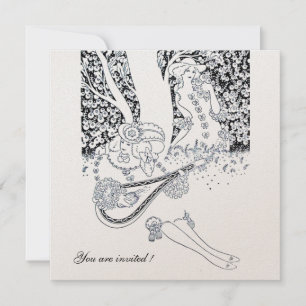 ROMANCE,ROMANTIC LOVERS BLACK WHITE WEDDING PARTY INVITATION